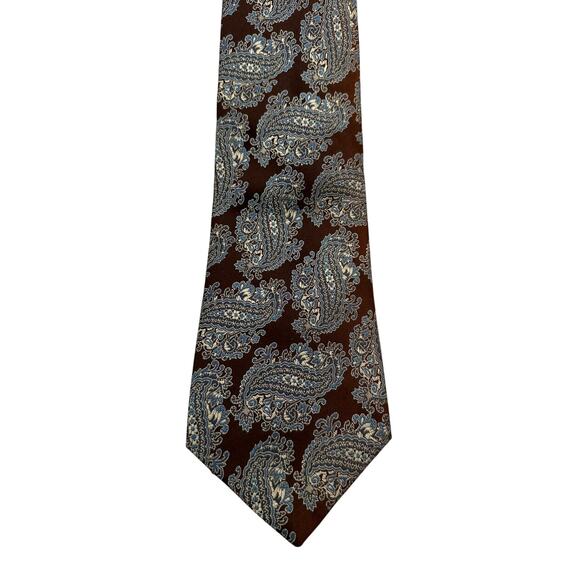 Vintage Christian Dior Silk Tie Floral Paisley Print Brown Ivory Office Designer - Picture 2 of 6